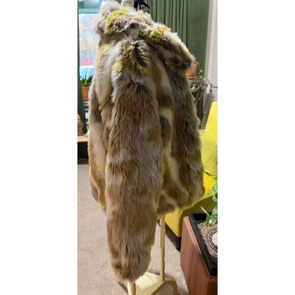 ZARA Multicolor Faux Fur Jacket | Plush | Tan Gray Yellow Short Coat S/M - Picture 2 of 7